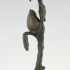 Art Deco bronzen sculptuur twee vogels op tak