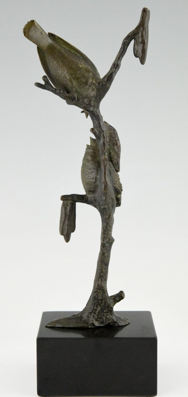 Art Deco bronze sculpture two birds on an branch