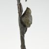 Sculpture en bronze Art Deco deux oiseaux sur une branche