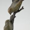 Art Deco bronzen sculptuur twee vogels op tak