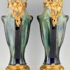 Impressive pair of Art Nouveau ceramic and bronze vases