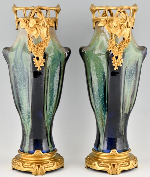 Jugendstil Vases Paar Keramik und Bronze vergoldet