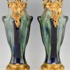 Impressive pair of Art Nouveau ceramic and bronze vases