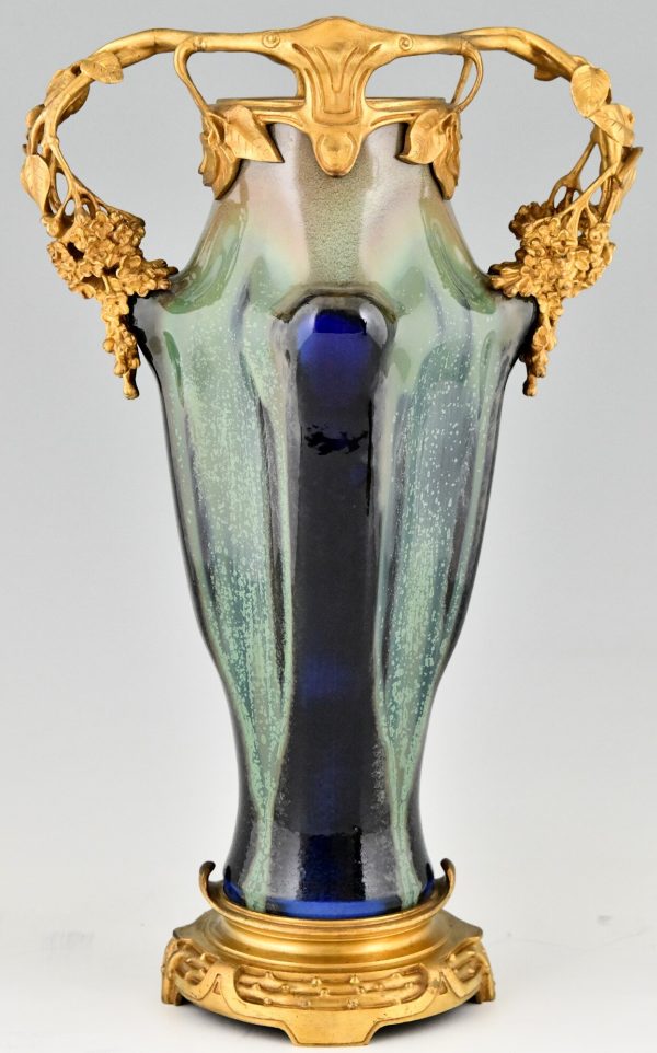 Jugendstil Vases Paar Keramik und Bronze vergoldet