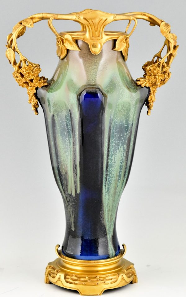 Jugendstil Vases Paar Keramik und Bronze vergoldet