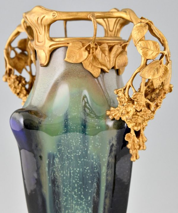 Jugendstil Vases Paar Keramik und Bronze vergoldet