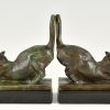 Art Deco bronzen boekensteunen met katten