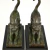 Art Deco Buchstützen in Bronze mit Katzen