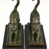 Art Deco bronzen boekensteunen met katten