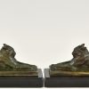 Art Deco bronzen boekensteunen met katten