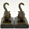 Art Deco bronzen boekensteunen met katten