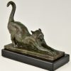 Art Deco Buchstützen in Bronze mit Katzen