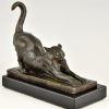 Art Deco Buchstützen in Bronze mit Katzen