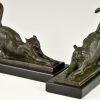 Art Deco Buchstützen in Bronze mit Katzen