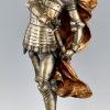 Art Nouveau bronze sculpture of a knight in armor H. 27 Inch.