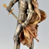 Art Nouveau bronze sculpture of a knight in armor H. 27 Inch.