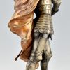 Art Nouveau bronze sculpture of a knight in armor H. 27 Inch.