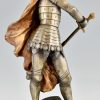 Art Nouveau bronze sculpture of a knight in armor H. 27 Inch.