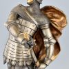 Art Nouveau bronze sculpture of a knight in armor H. 27 Inch.