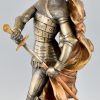 Art Nouveau bronze sculpture of a knight in armor H. 27 Inch.