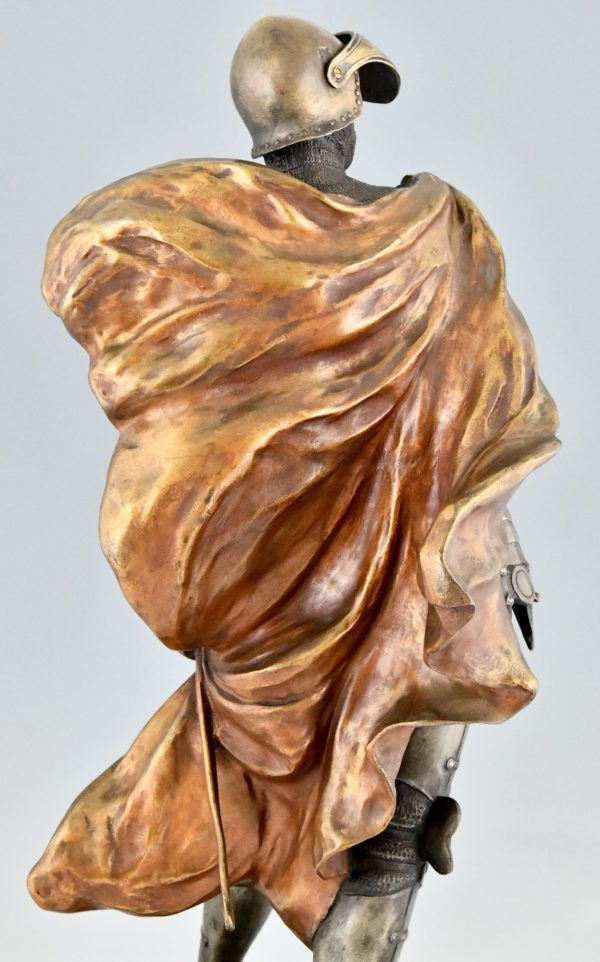 Art Nouveau bronzen sculptuur ridder in harnas 69 cm.