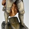 Art Nouveau bronze sculpture of a knight in armor H. 27 Inch.