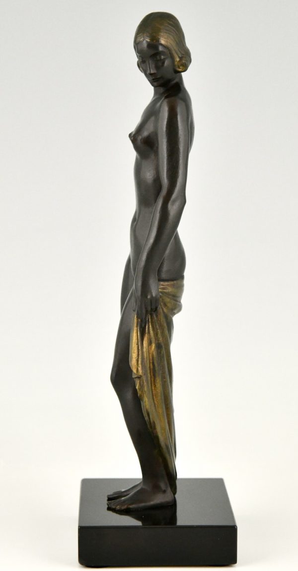 Art Deco bronze sculpture nude with drape