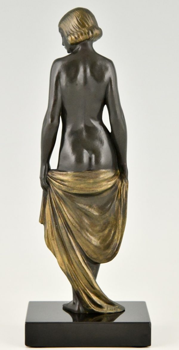 Art Deco bronze sculpture nude with drape