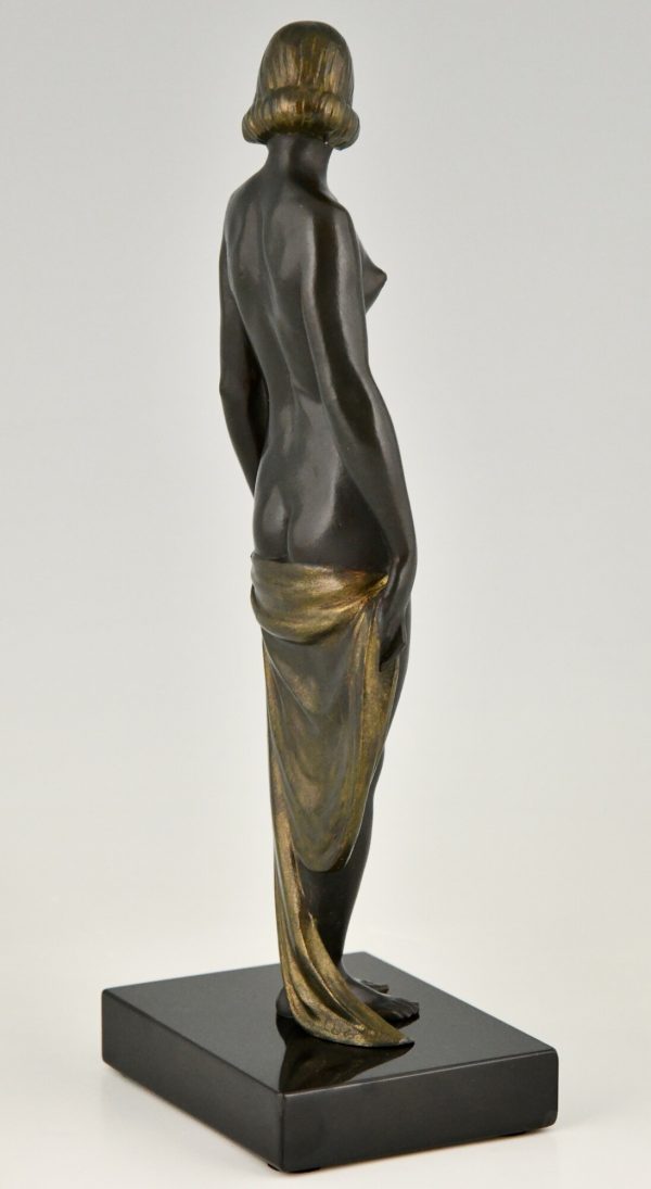 Art Deco bronze sculpture nude with drape