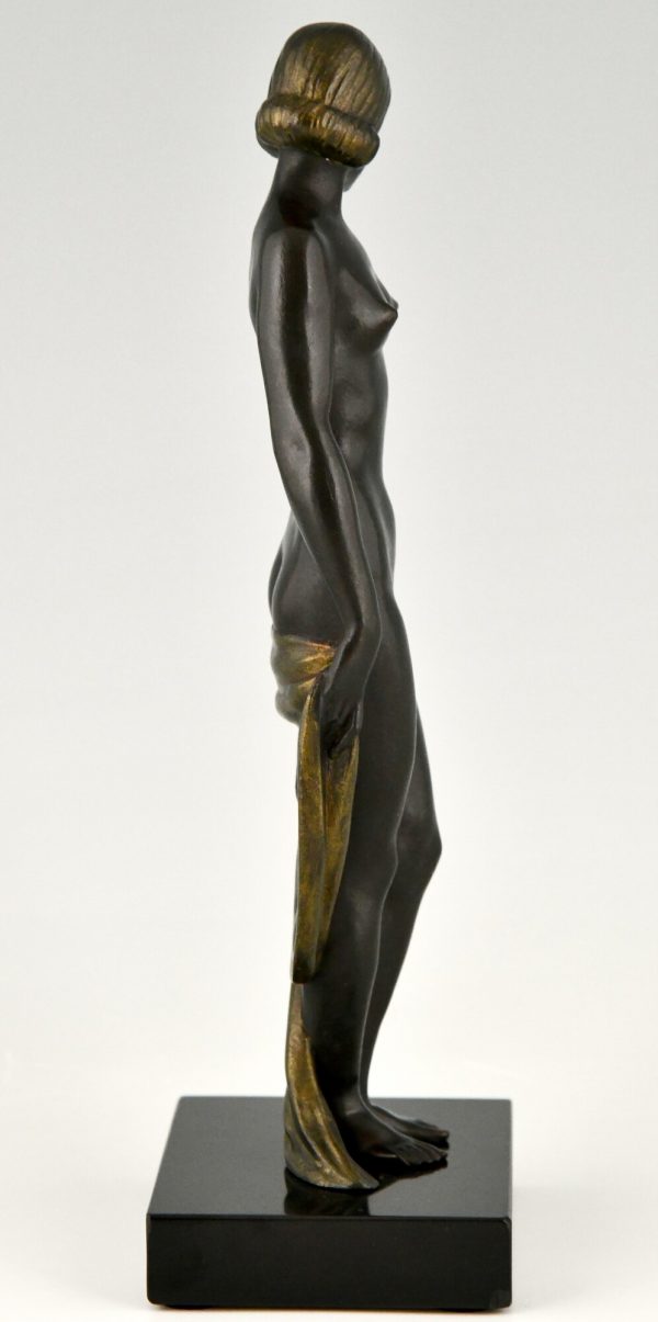 Art Deco bronze sculpture nude with drape