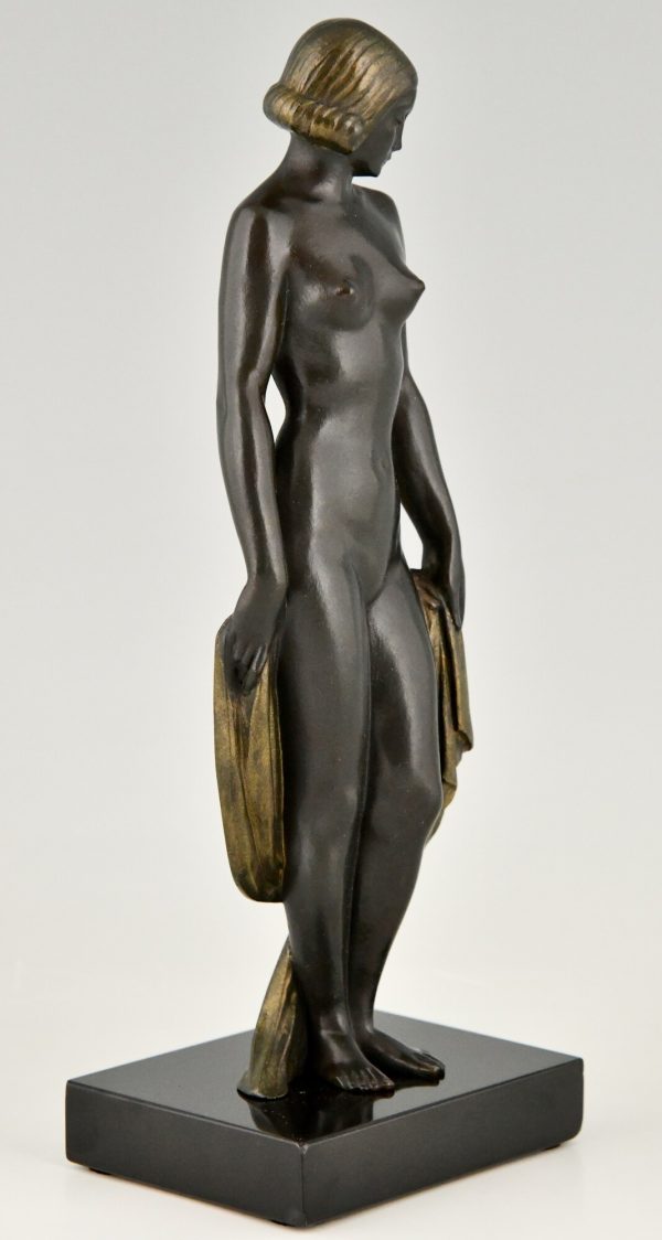 Art Deco bronze sculpture nude with drape