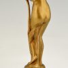 Art Nouveau bronzen sculptuur naakt met bloem