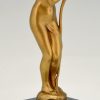 Art Nouveau bronze sculpture nude with flower