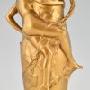 Jugendstil vaas verguld brons met naakt en bladeren