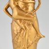 Jugendstil Vase Bronze vergoldet mit Frau und Blätter