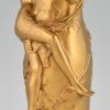 Jugendstil Vase Bronze vergoldet mit Frau und Blätter