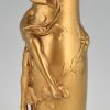 Jugendstil Vase Bronze vergoldet mit Frau und Blätter