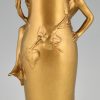 Jugendstil Vase Bronze vergoldet mit Frau und Blätter