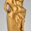 Jugendstil Vase Bronze vergoldet mit Frau und Blätter