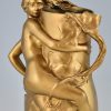 Art Nouveau gilt bronze vase with nude and leaves