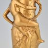 Art Nouveau gilt bronze vase with nude and leaves
