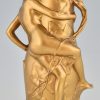 Jugendstil Vase Bronze vergoldet mit Frau und Blätter