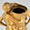 Jugendstil Vase Bronze vergoldet mit Frau und Blätter