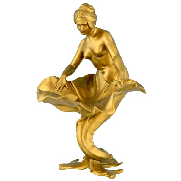 Art Nouveau sculpture sirène avec fleur