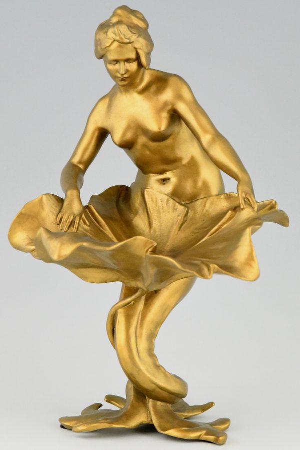 Art Nouveau sculptural tray nude mermaid with flower