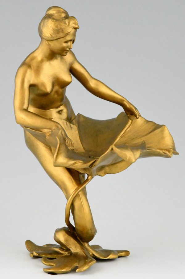 Art Nouveau sculptural tray nude mermaid with flower