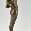 Les Raisins, Art Nouveau bronze sculpture nude with grapes