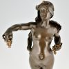 Les Raisins, Art Nouveau bronze sculpture nude with grapes