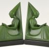 Art Deco bookends reading Medieval ladies