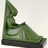 Art Deco bookends reading Medieval ladies